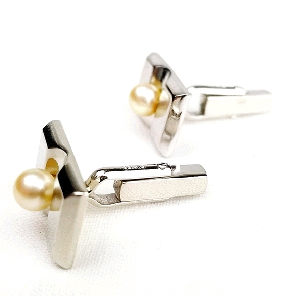 Vtg Akoya Pearl & Sterling Silver Cuff Links EVC - Picture 5 of 12